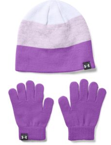 Set čepice a rukavice Under Armour Girls Beanie Glove Combo Fialová / Bílá